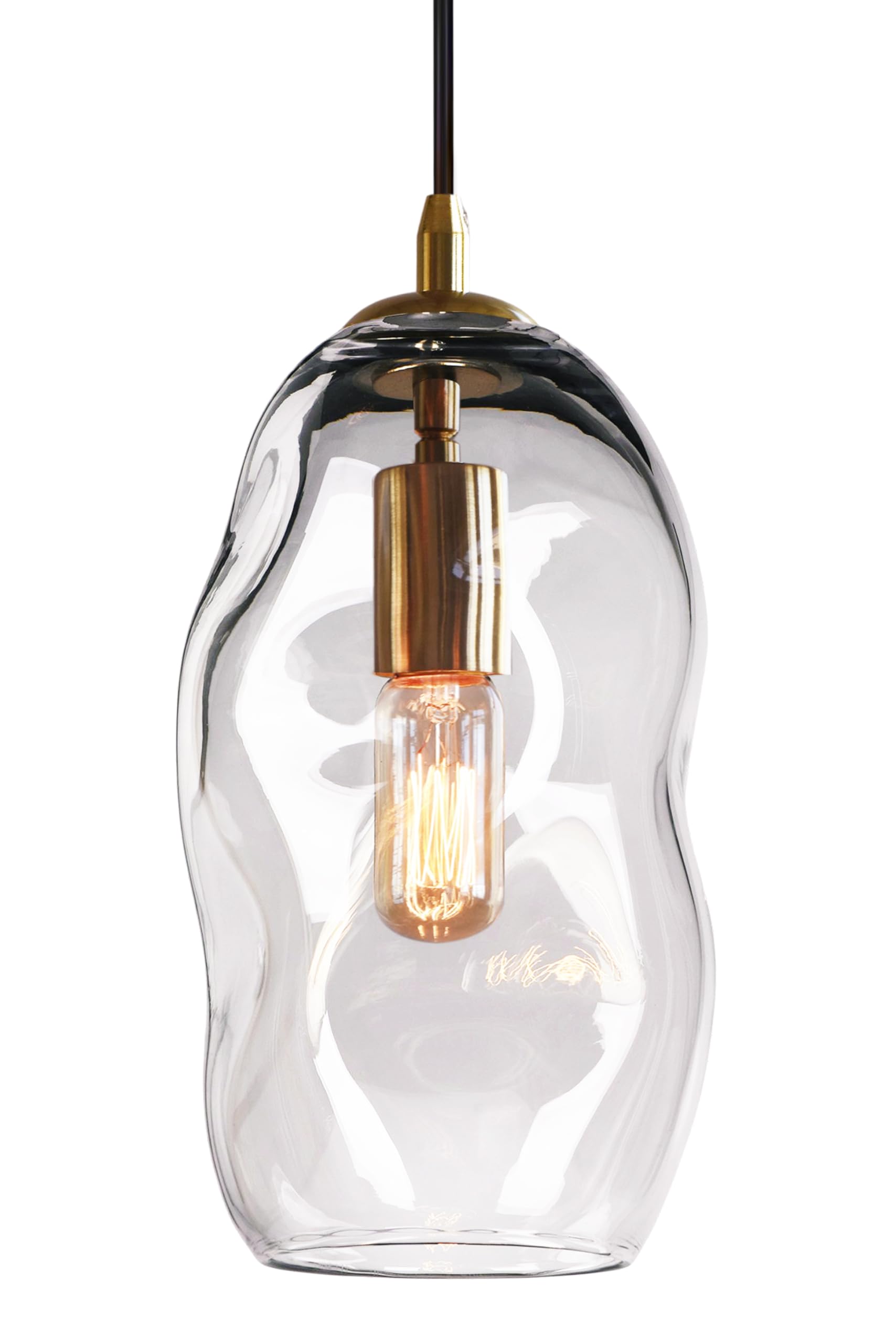CASAMOTION Gold Pendant Lights Kitchen Island Blown Art Glass Clear Organic Globe Modern Brass Kit Bar Counter Entryway Hallway 