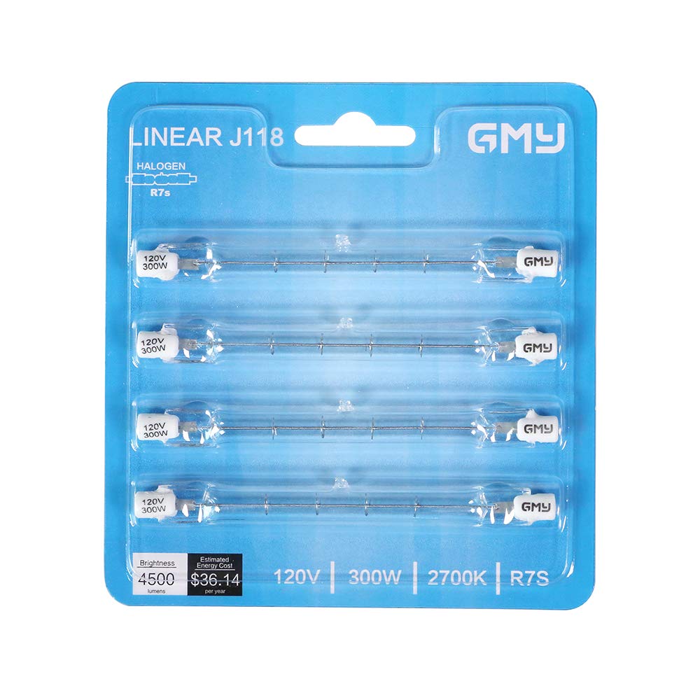 Comyan 4-Pack R7S 118Mm T3 300W Halogen Bulb Dimmable 4500Lm J-Type 120V R7S Base Warm White 2700K Double Ended Halogen Light Bu