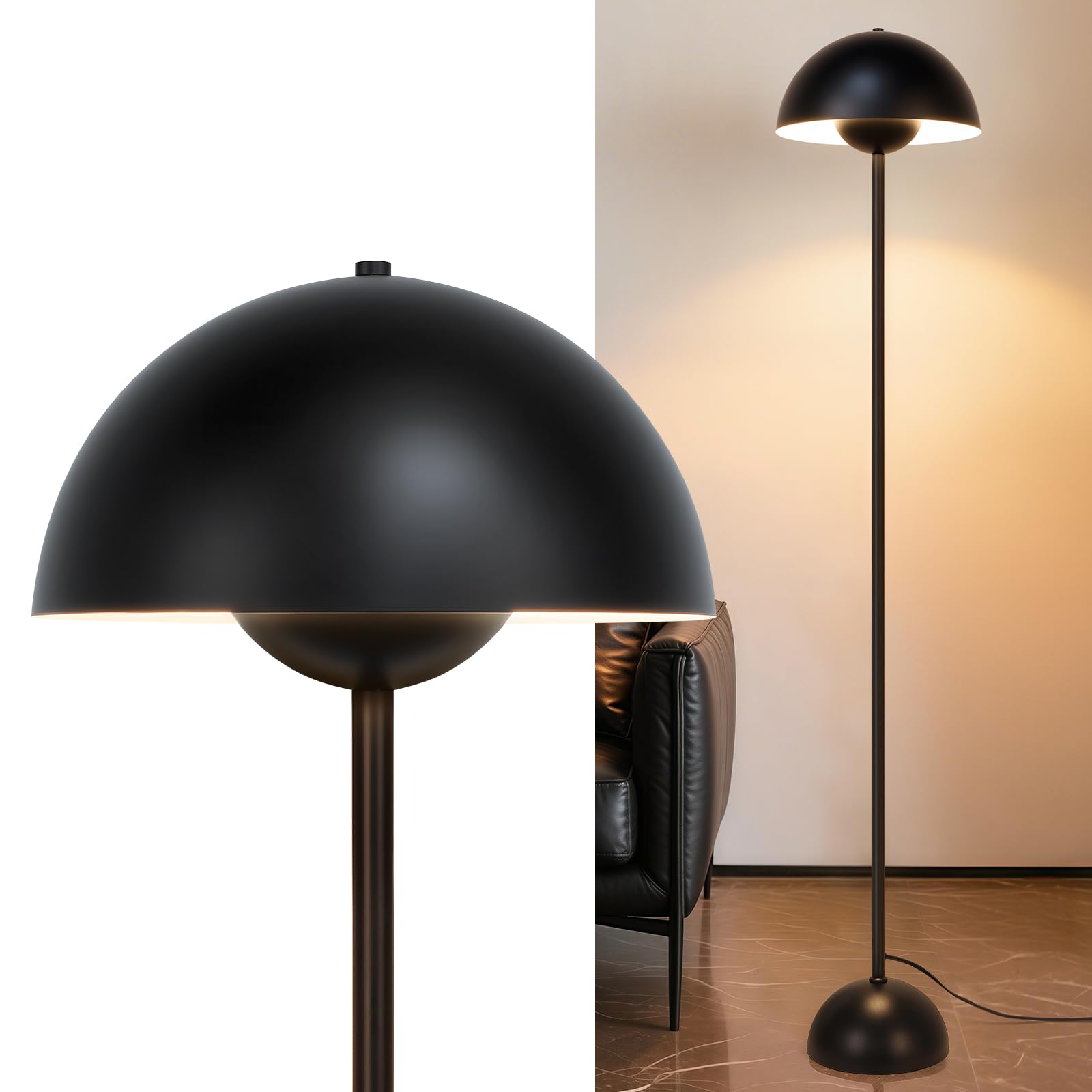 Coucrek Black Floor Lamp - 66in  Industrial Standing Lamp, Metal Shade & Base, Retro Design, Model F140