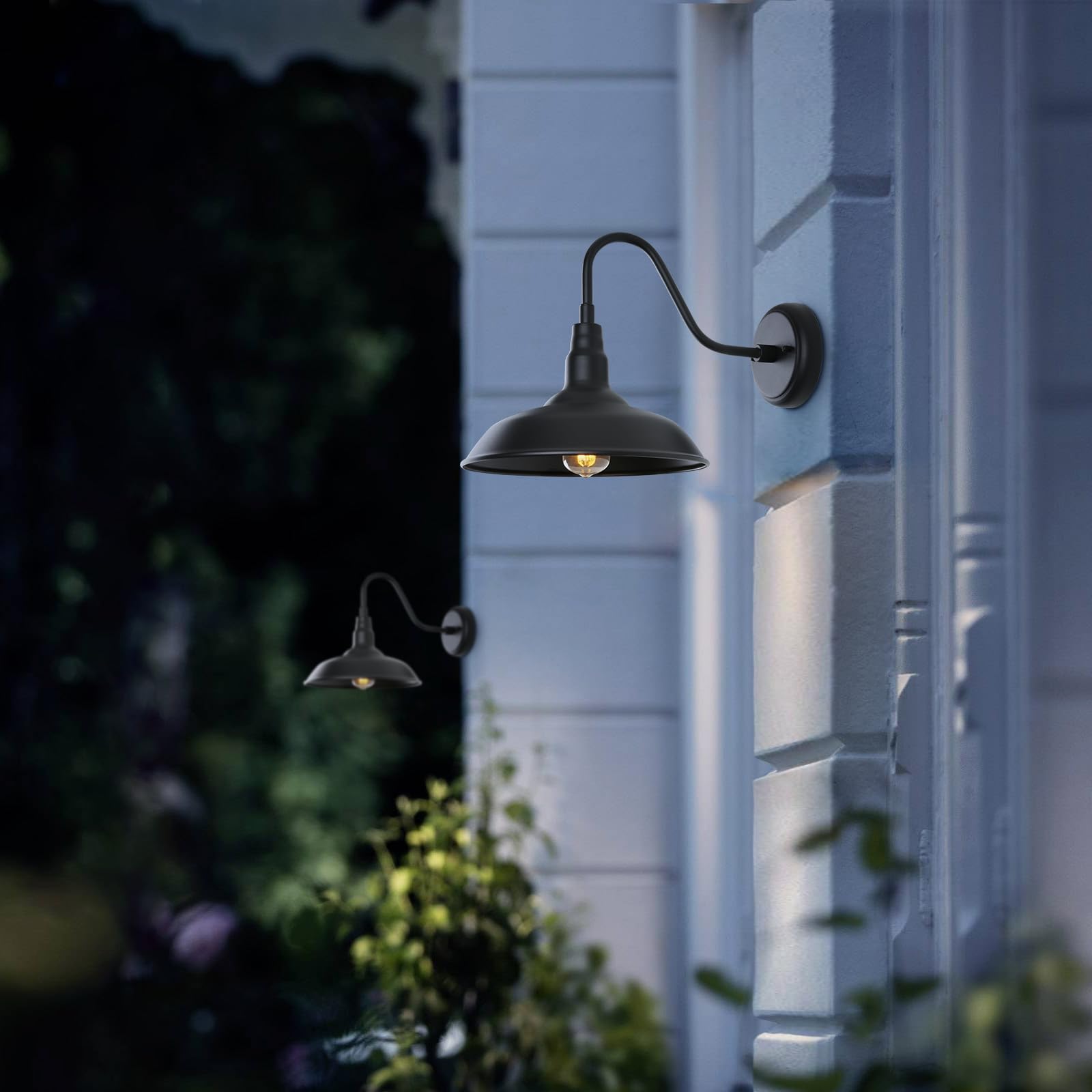 GOALPLUS Black Gooseneck Barn Light - 10" Dome Outdoor Wall Sconce, Matte Black Metal Fixture for Garage, Porch, Patio - Model LM2201