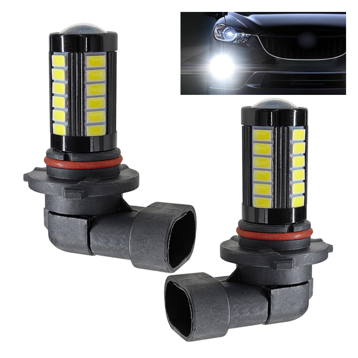 Lhdos 9006 Car Led Fog Light Bulbs - 1500 Lumen 5630 33-Smd, 6500K White, Plug And Play Anti-Fog Lights For Cars