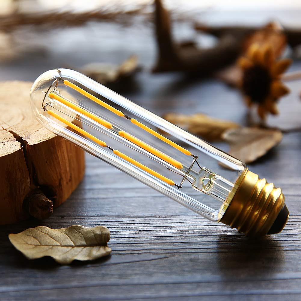 YFXRLIGHT Dimmable T10 Edison Bulb, 6W Vintage LED, 4000K Daylight White, E26 Base, 6 Pack