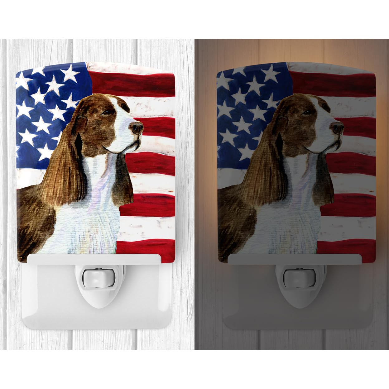 Carolines Treasures Ceramic Night Light, American Flag & Springer Spaniel, 6x4x3in, Multicolor, Model SS4040CNL