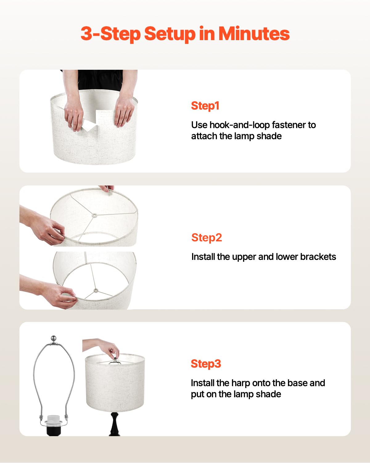 Vevor Drum Lamp Shade 2 Set  16 In Top X 16 In Bottom X 12 In High  Large Lampshade With Harp  Replacement Lamp Shade For Table Lamps Floor Lamps Pendant Lights  Easy Assembly Required (Light Linen)