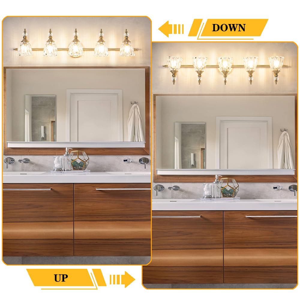 Ditoon 5 Lights Brass Gold Bathroom Light Fixtures, Antique Vanity Light With Flower Glass Shade, Bathroom Vanity Light Over Mir