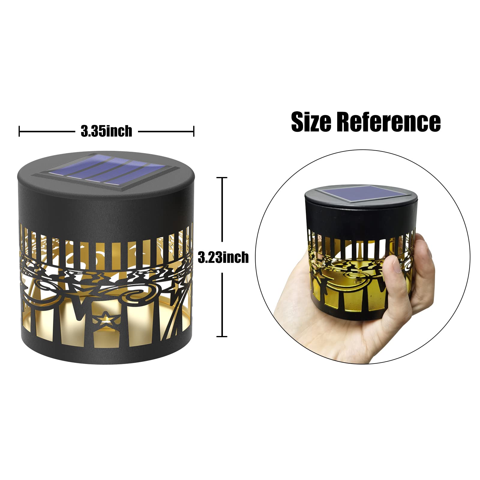 gardencave Solar Fence Lights - Metal, Waterproof, Sun Moon Theme - 4 Pack - Face
