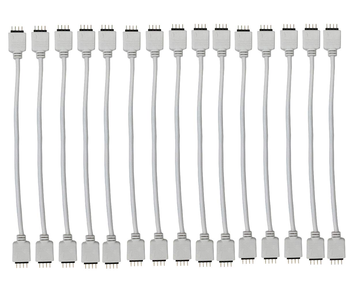 Hualand 15Pcs White 0.3M 0.98Ft 4 Color Rgb Extension Cable Led Strip Connector Led Connector