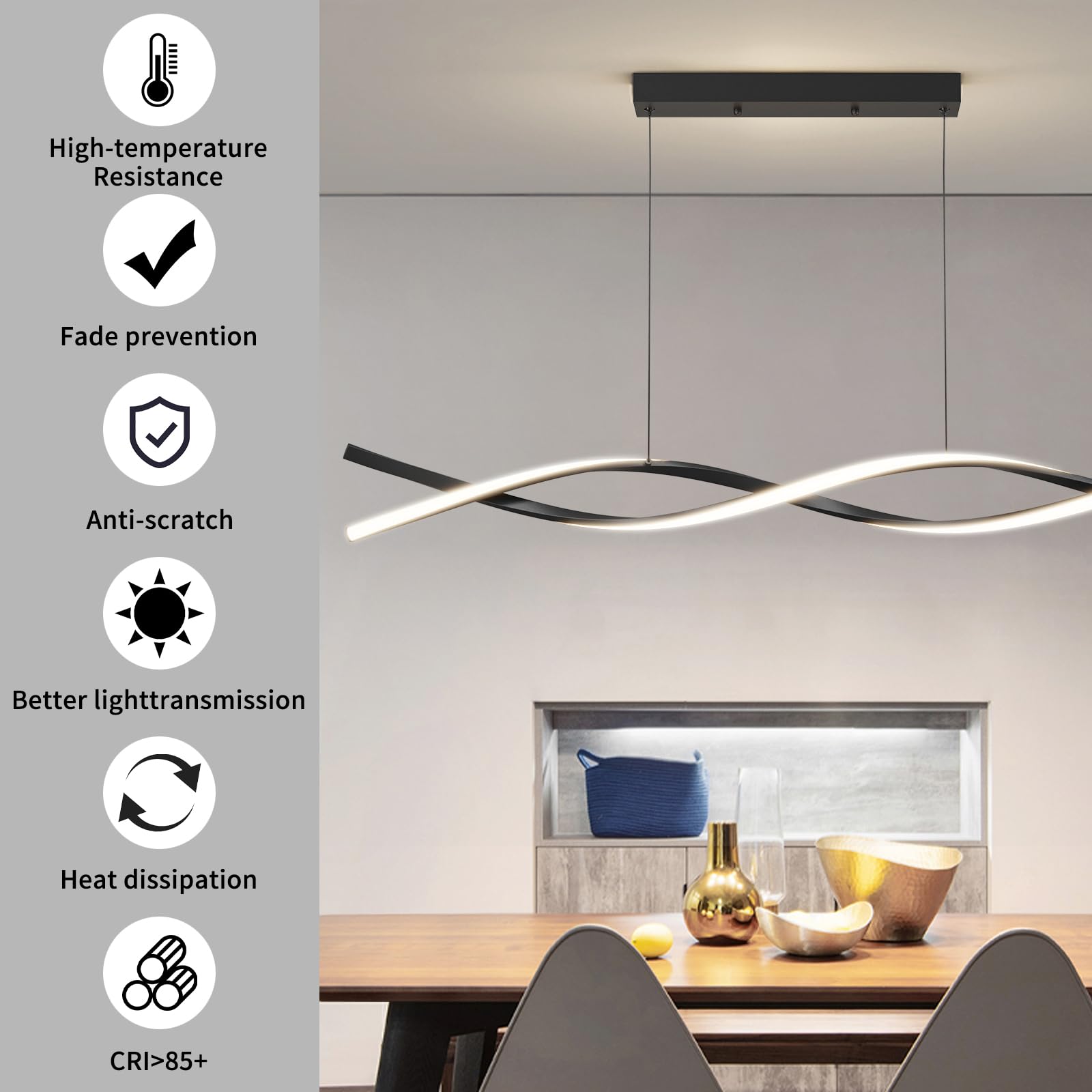 Modern Led Ceiling Pendant Light, 39In Modern Chandelier With Remote Control 3000K-6500K Adjustable Color Temperature, Aluminum Island Lighting Lamp For Dining Room, Living Room, Island