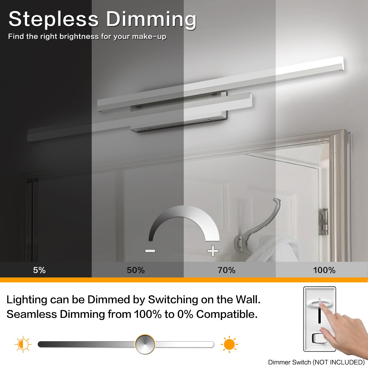 PRESDE 40-inch Bathroom Vanity Light Fixture, Dimmable LED, 5 Color Temperatures, Modern Brushed Nickel, Aluminum Over Mirror Lighting