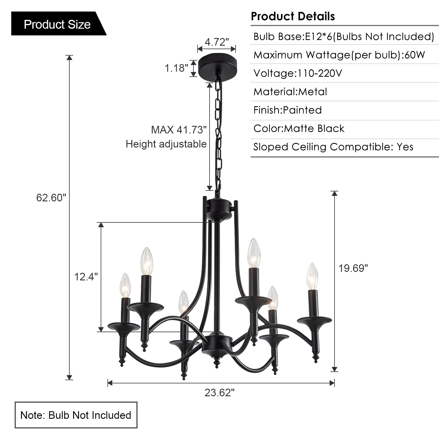 Pretoy 6-Light Black Farmhouse Chandelier - Rustic Industrial Iron Pendant Light for Dining Room, Kitchen Island, Foyer, Living Room