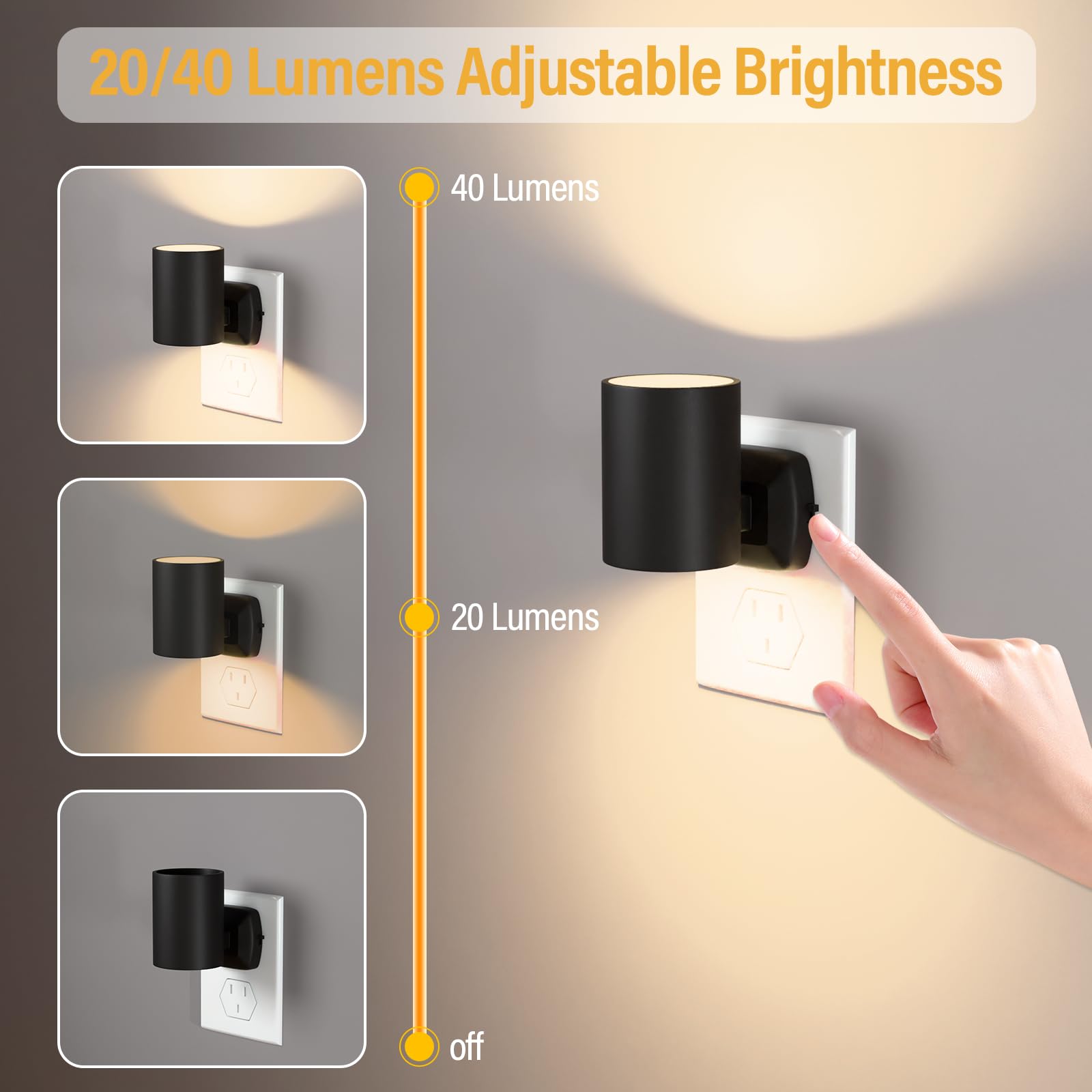 NOVELUX Night Lights Plug into Wall, 2700K Brightness Adjustable, Dusk to Dawn Sensor, 6 Pack, Warm-spotlight, Model NX-US-NL-1.2