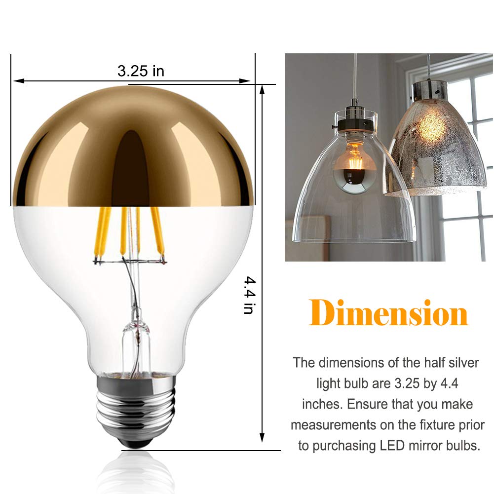 KarlunKoy Dimmable LED Edison Bulb, Half Chrome G80 Globe, 6W (60W Equivalent), 2700K Warm White, Pack of 4