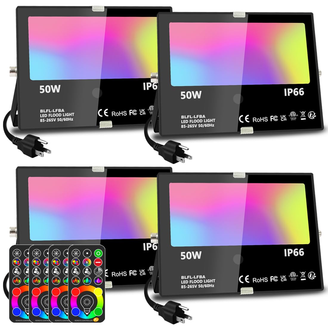 MELPO Led Flood Light 500W Equivalent, RGBW Led Outdoor Lights Colored Floodlight with Remote,50W,5000ML 2700K,120 Colors, Timin
