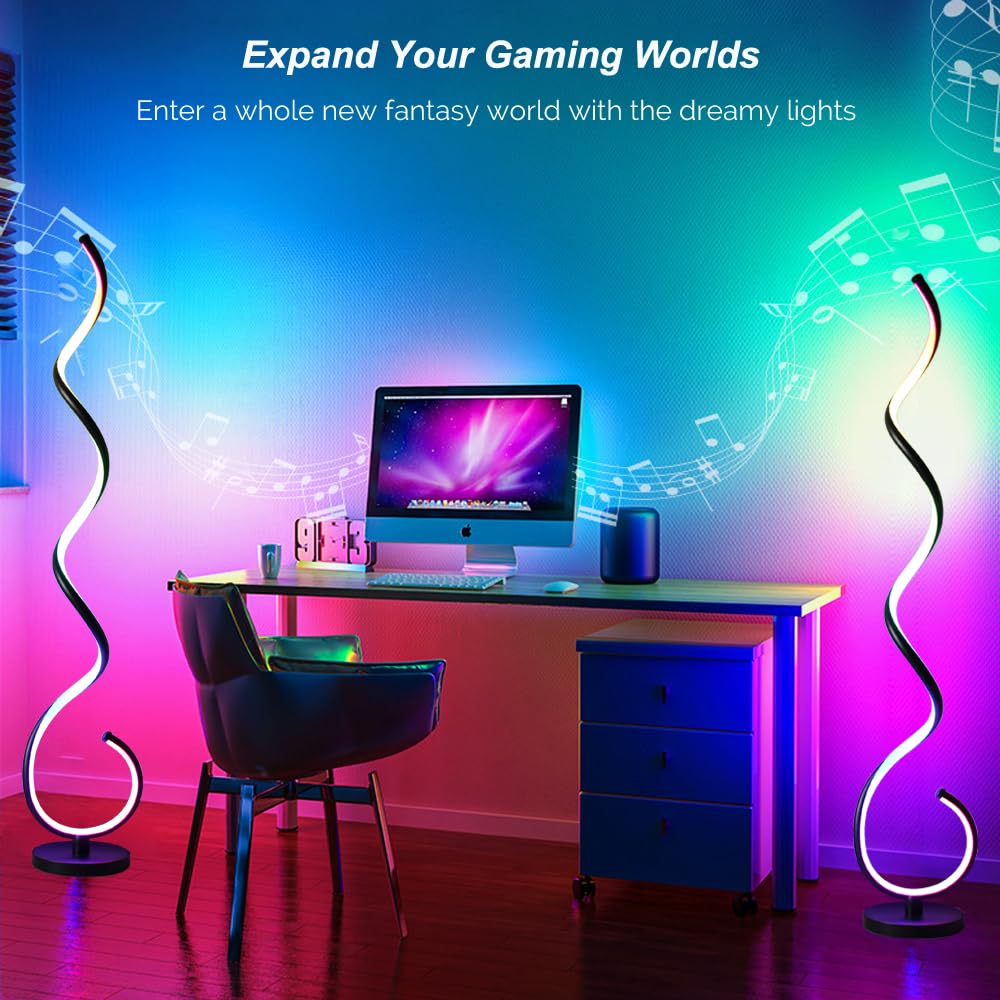 LENIVER RGB Spiral Floor Lamp - Smart Dimmable Corner Light, Black RGB, Remote APP Control, Model LNV-FL09-1-RGB