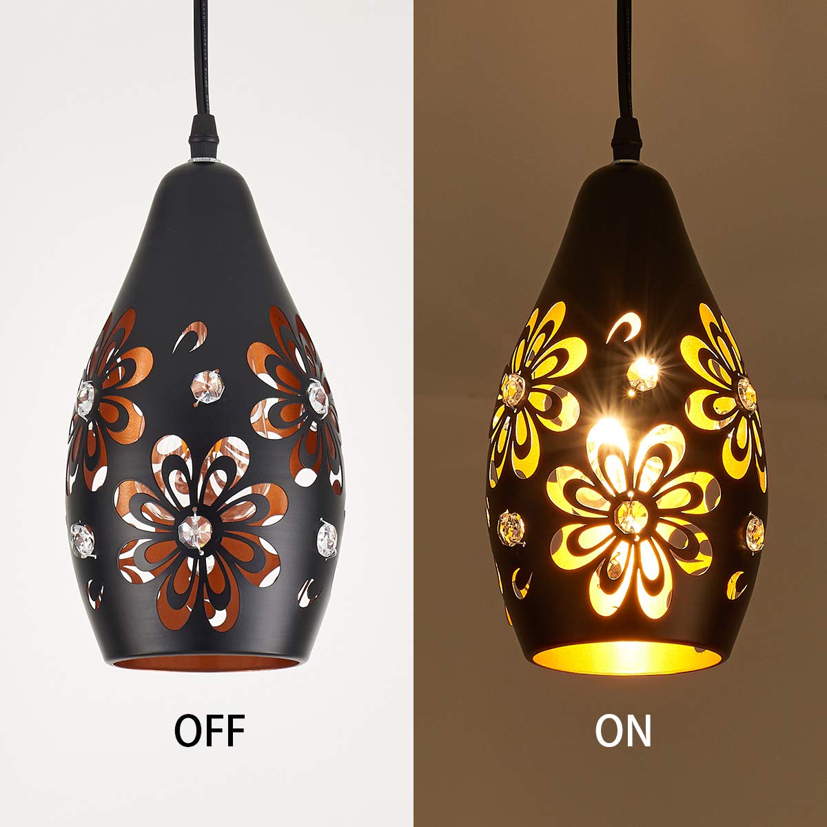 Ylong-Zs Farmhouse Pendant Light With Dimmer, Black & Gold Metal, 16.4 Ft Cord, Rustic Ceiling Lamp