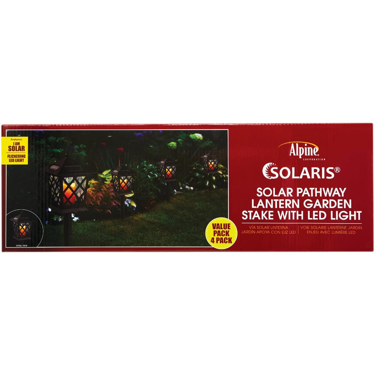Alpine Corporation 16" Solar Powered LED Pathway Lights, Black, Set of 4, Model SCC338SLR-4, Durable Glass Construction