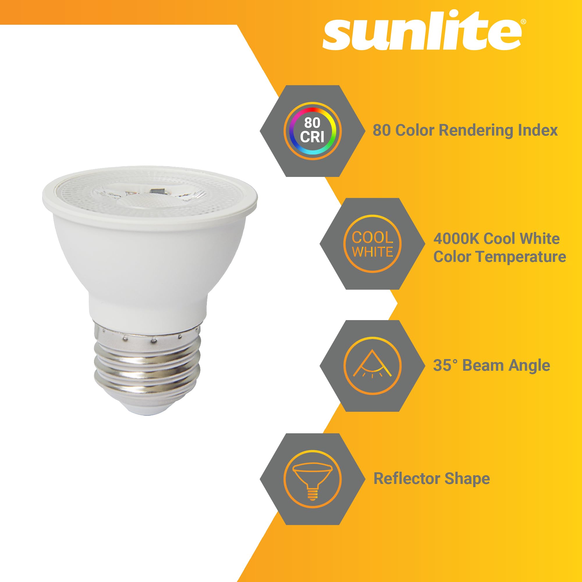 Sunlite LED PAR16 Dimmable Spotlight Bulb, 7W (50W Halogen Replacement), 500 Lumens, E26 Base, 4000K Cool White, 12-Pack