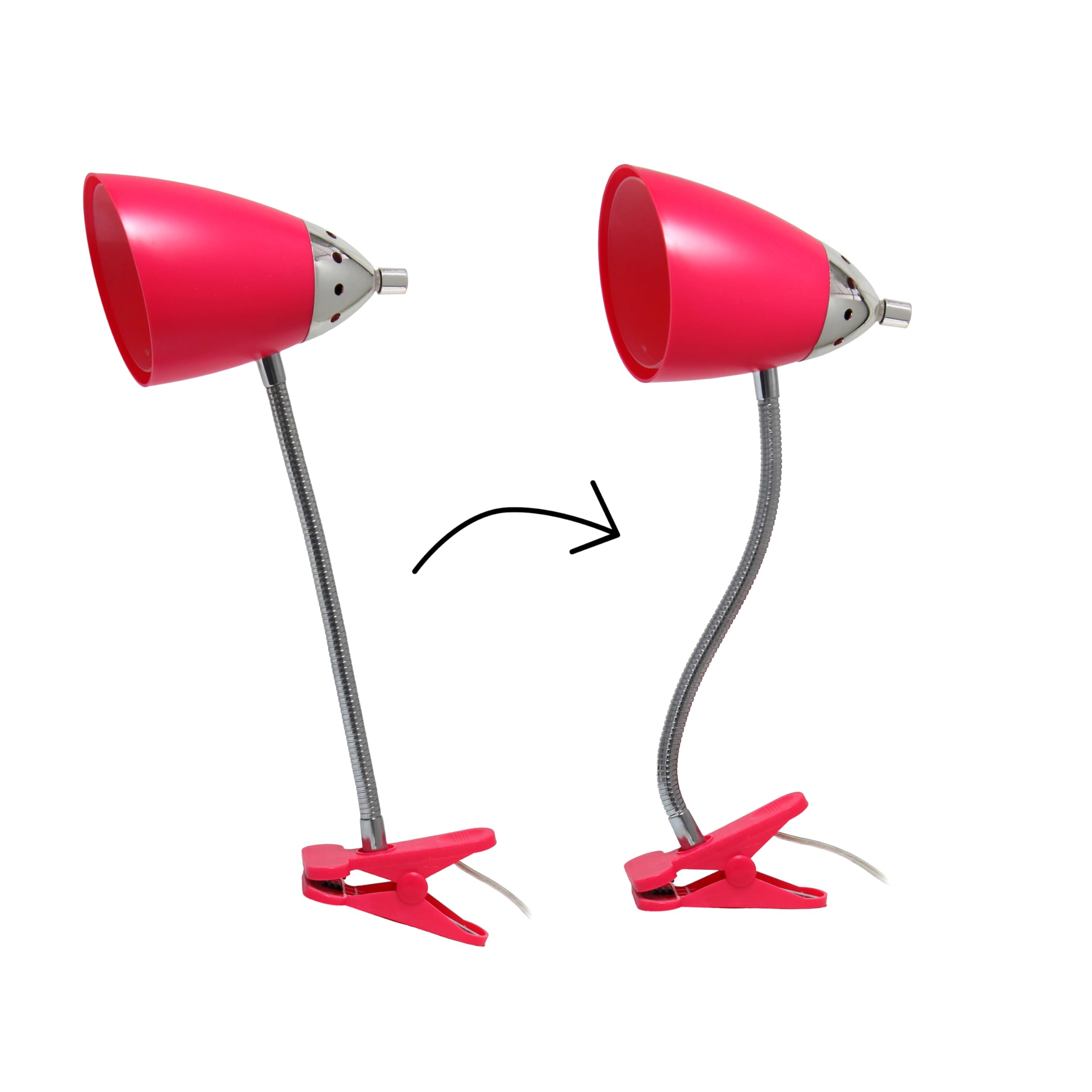 Simple Designs Ld2001-Pnk Flossy Flexible Gooseneck Desk Lamp Clip Light, For Desks, Nightstands, Reading, Pink