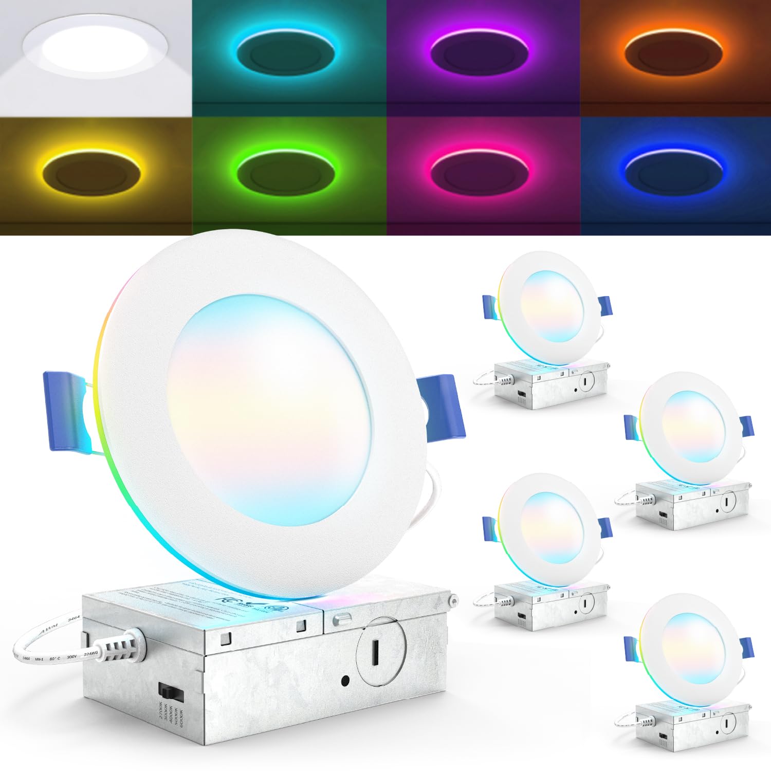 Sunco 4 Pack 4 Inch Smart Ultra Thin LED Recessed Ceiling Lights with Night Light, Tunable CCT 2700K to 6000K, Dimmable, 11W, Sm