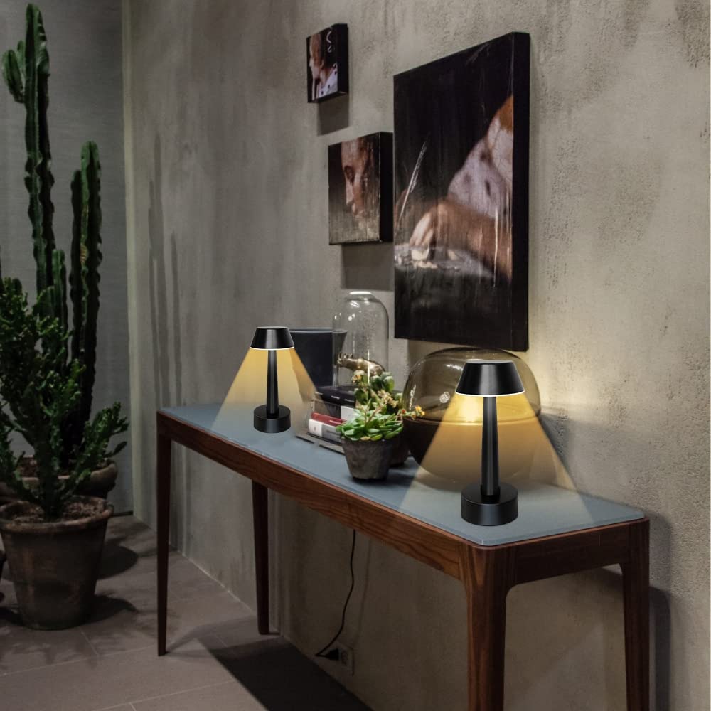 UMEXUS Rechargeable Small Cordless Table Lamp, LED Touch 3 Color Dimming, Metal, Black 2 Pack, Model RG-15825