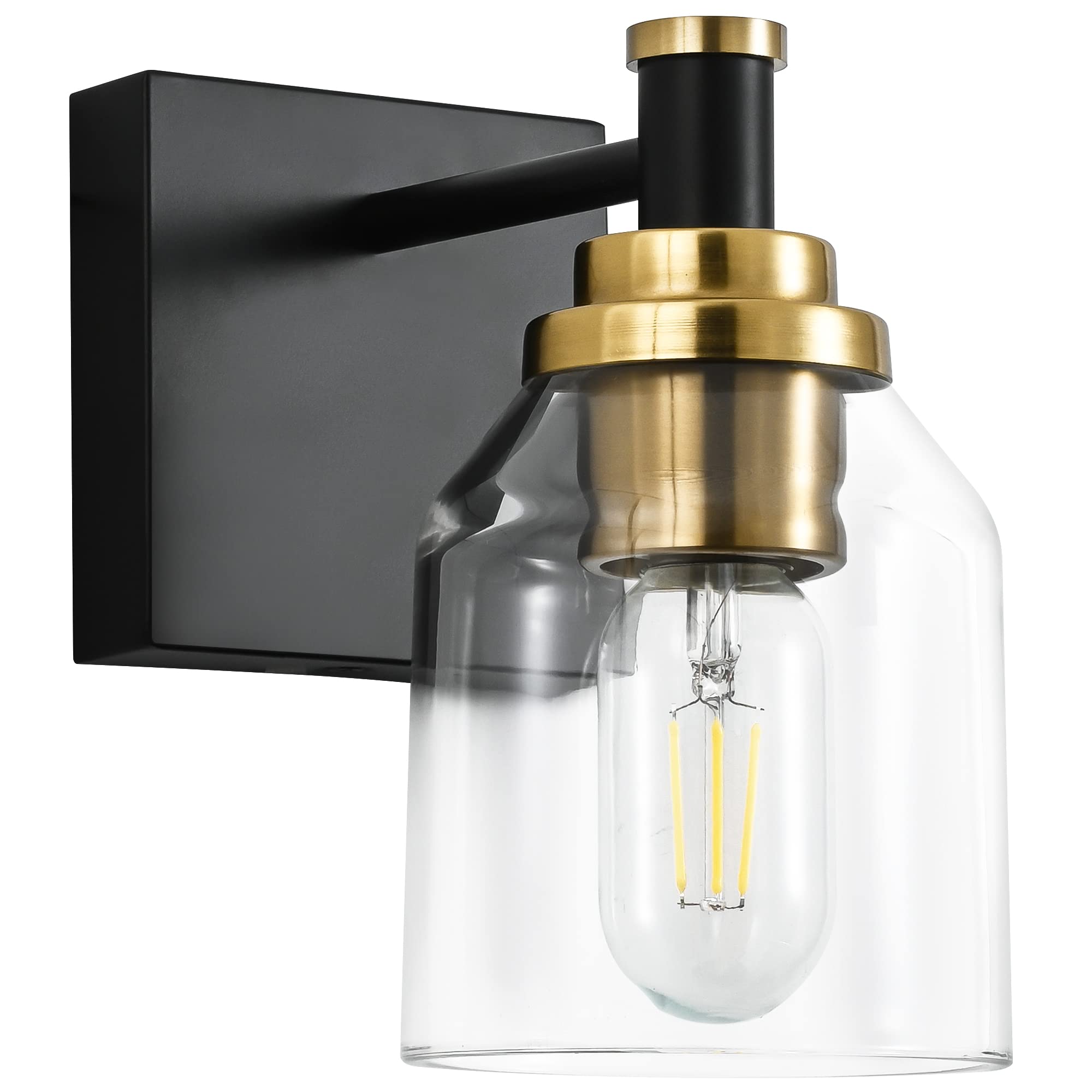 SOLFART Vintage Bathroom Light Fixture - 1 Light, Black and Brass, Glass, Model 7900, Over Mirror Vanity Lighting