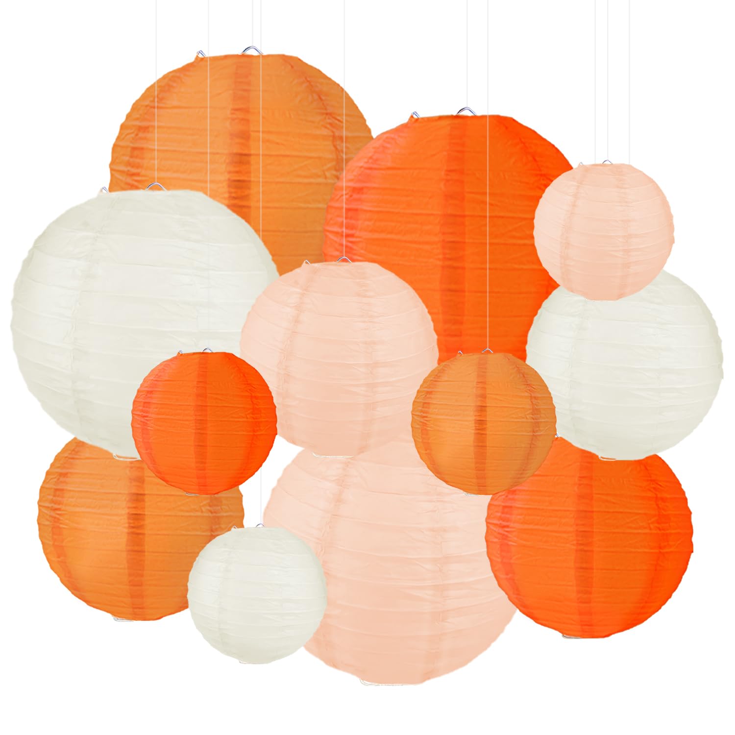 FUGUIR Fall Paper Lanterns, Orange Peach Cream Thanksgiving Party Hanging Paper Lanterns for Fall Festival Wedding Baby Shower B