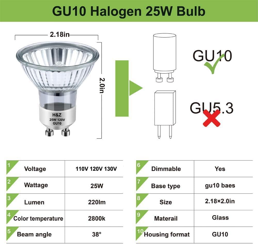 Rnyloas GU10 25W Halogen Light Bulbs - 6pcs Clear Glass Dimmable Candle Warmer Bulbs, MR16 Base for Track Lighting