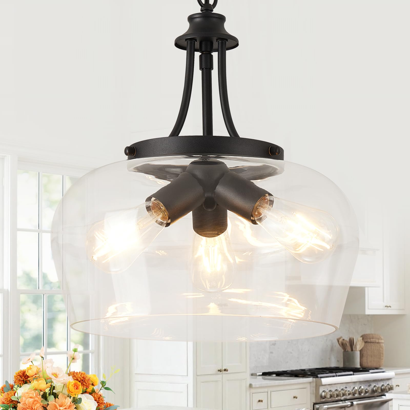 14.2 Black Chandelier  3-Light Modern Ceiling Pendant Light Fixtures  Farmhouse Dining Room Light Fixtures Over Table  Industrial Pendant Lights Kitchen Island For Bedroom  Hallway  Foyer  Entryway