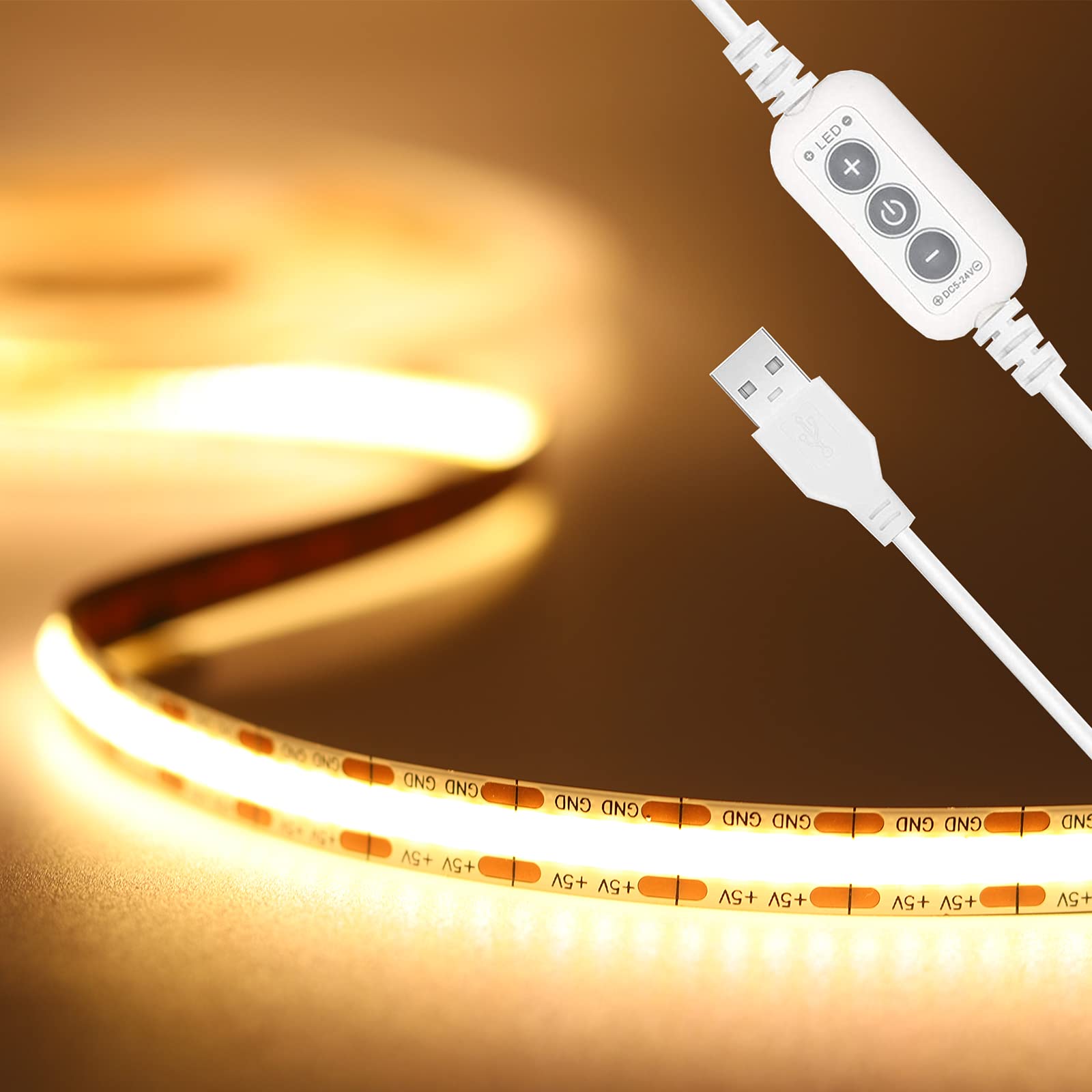 Pautix Cob Led Strip Light 5V Usb 6.56Ft/2M 640Leds 1200Lm Dimmable Led Strip Light 3000K Warm White Cri90+ Usb Tv Backlight,Fle