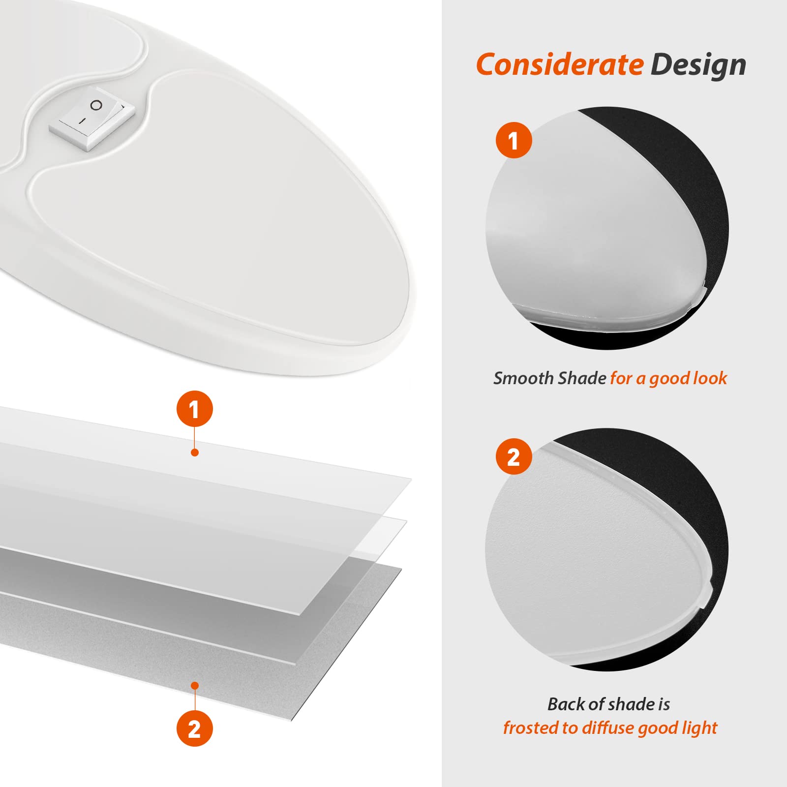 Dream Lighting 12V Led Lighting With Switch Rv Lights Interior Fixture 9Inch Oval Ceiling Light Warm White 3500K 7.4W 450 Lumens