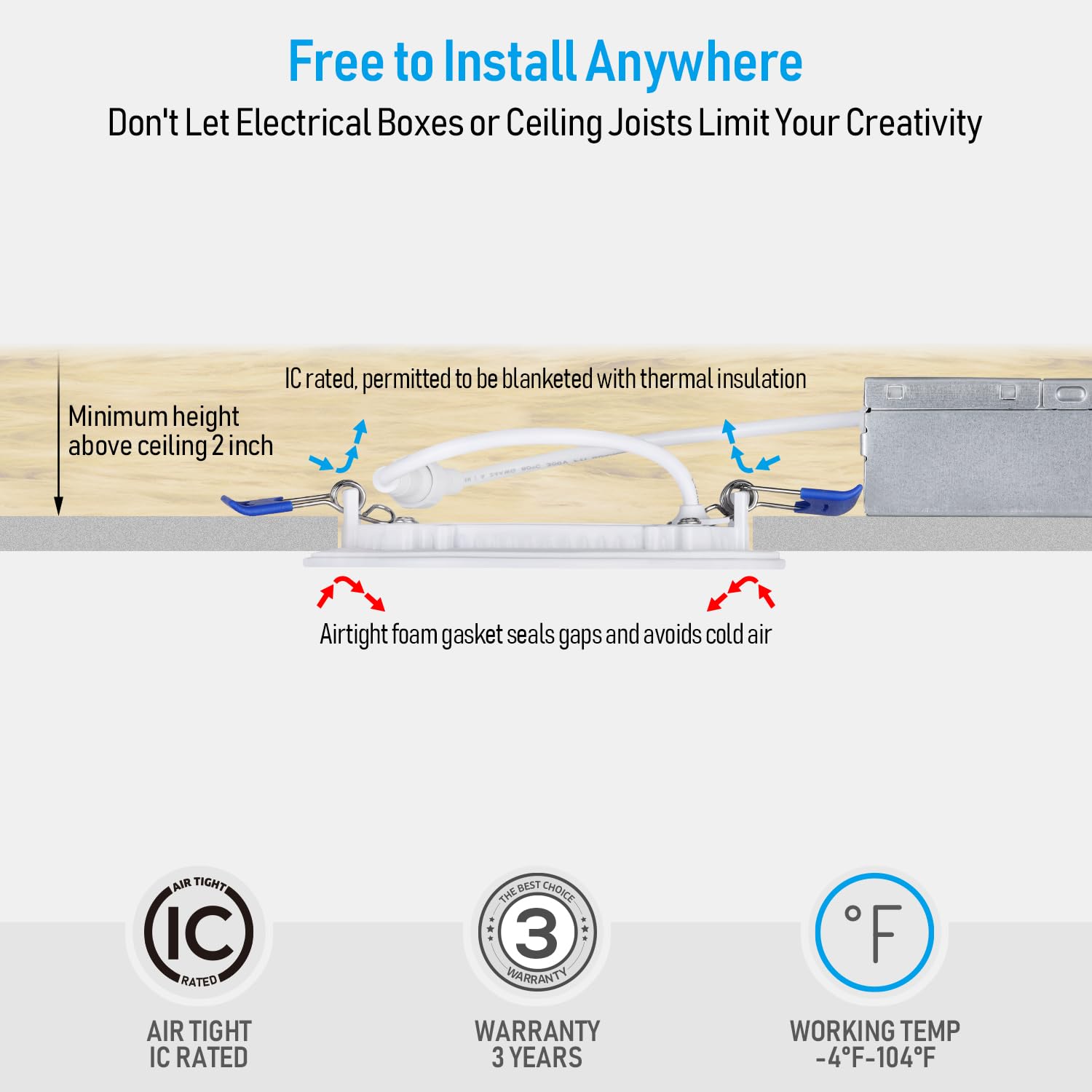 Torchstar 5Cct 4 Inch Slim Led Recessed Lighting With Junction Box, Dimmable 10W Ultra-Thin Led Recessed Light, 2700K3000K3500K4