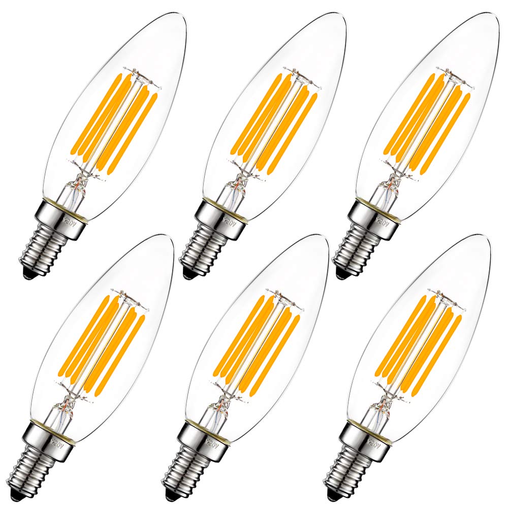 LiteHistory Dimmable B10 LED Bulb 6W (60W Equivalent) Clear E12 Edison 2700K 6-Pack