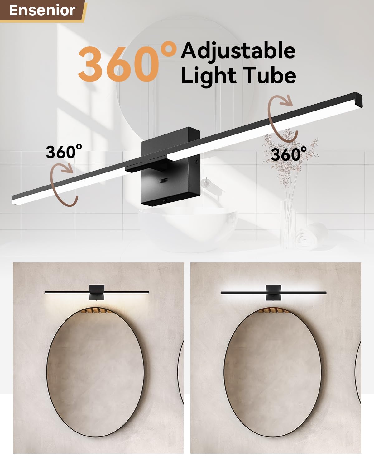 Ensenior Modern Vanity Light - 32" Black LED Fixture with Built-in Dimmer, 20W, 5CCT - FCC Certified for Mirror & Bedroom