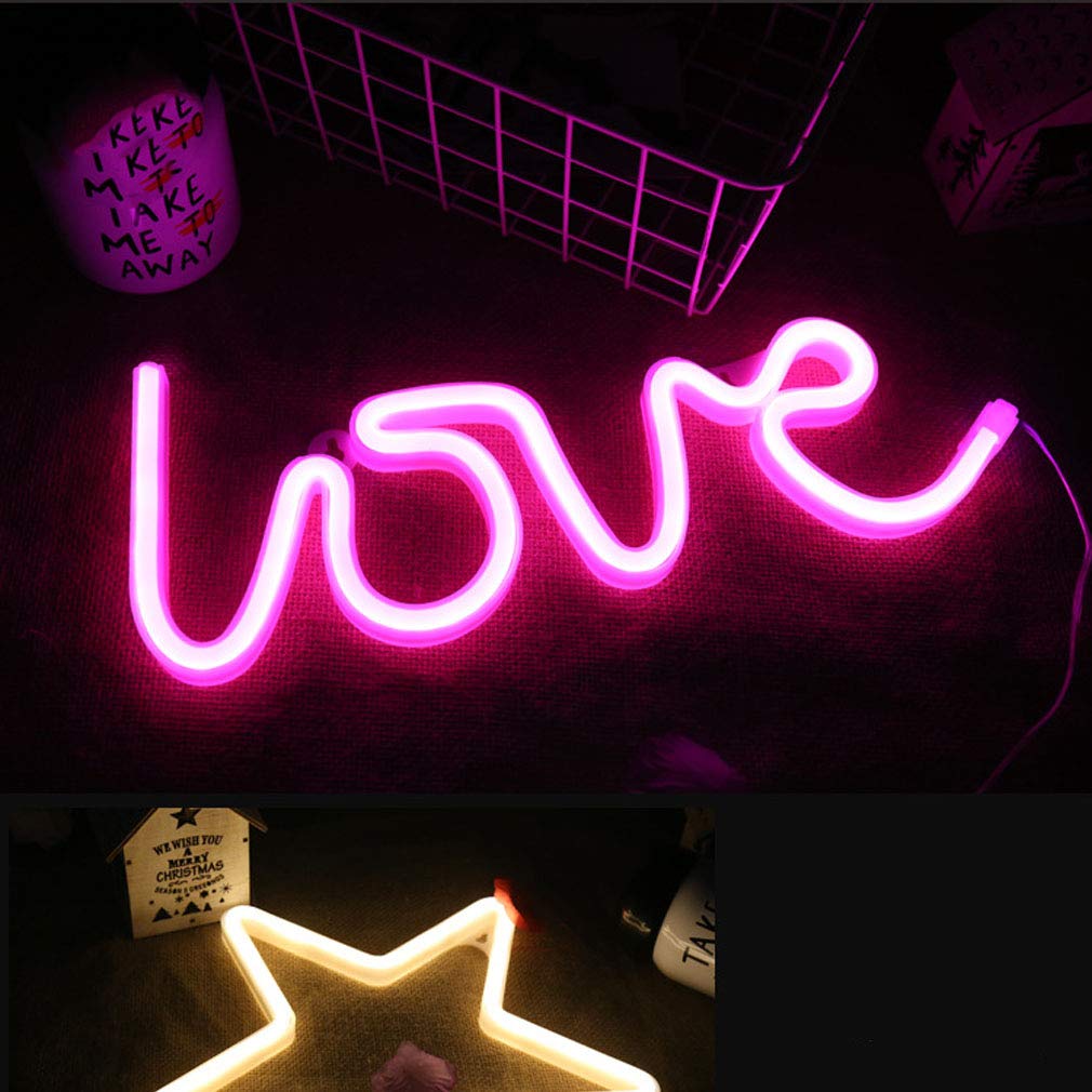 Mortime Pink Love Led Neon Light Sign - Party Decor, Girls Room Accessory, Table Decoration