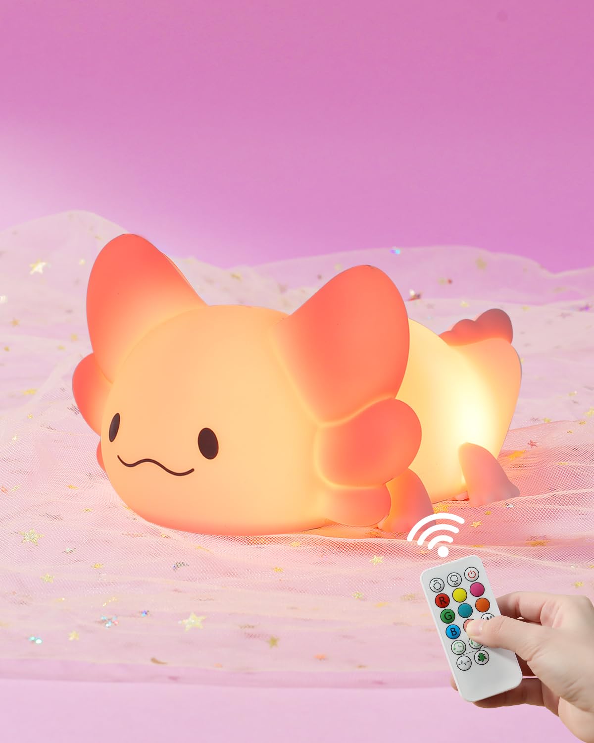 ZKLiLi Remote Axolotl Kids Nightlight,Cute Lamp Dimmable Axolotl Night Light Gifts with Timer & 16 Colors,Rechargeable Bedroom S