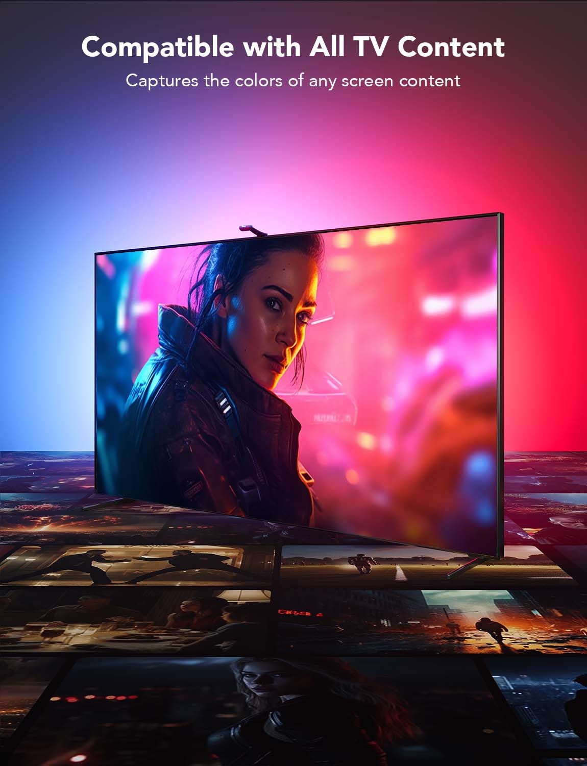 Govee Envisual T2 RGBIC Wi-Fi LED Backlight for 75-85 inch TVs, Multicolor, Model H605C, Smart App Control, Music Sync