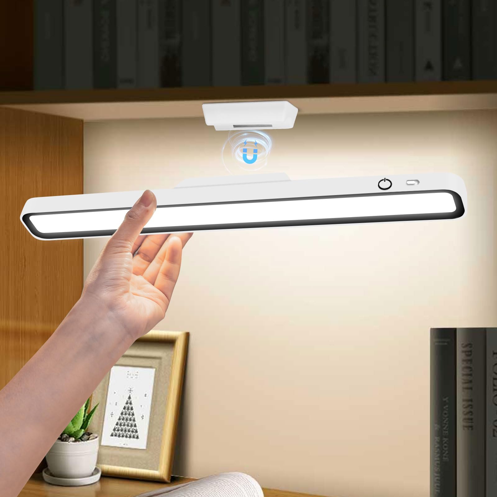 XmnSoly Desk Light Bar 3000K to 6000K Color Temperature Under Desk Lights LED Bright Rechargeable Magnetic Light Bar for Shelf, 