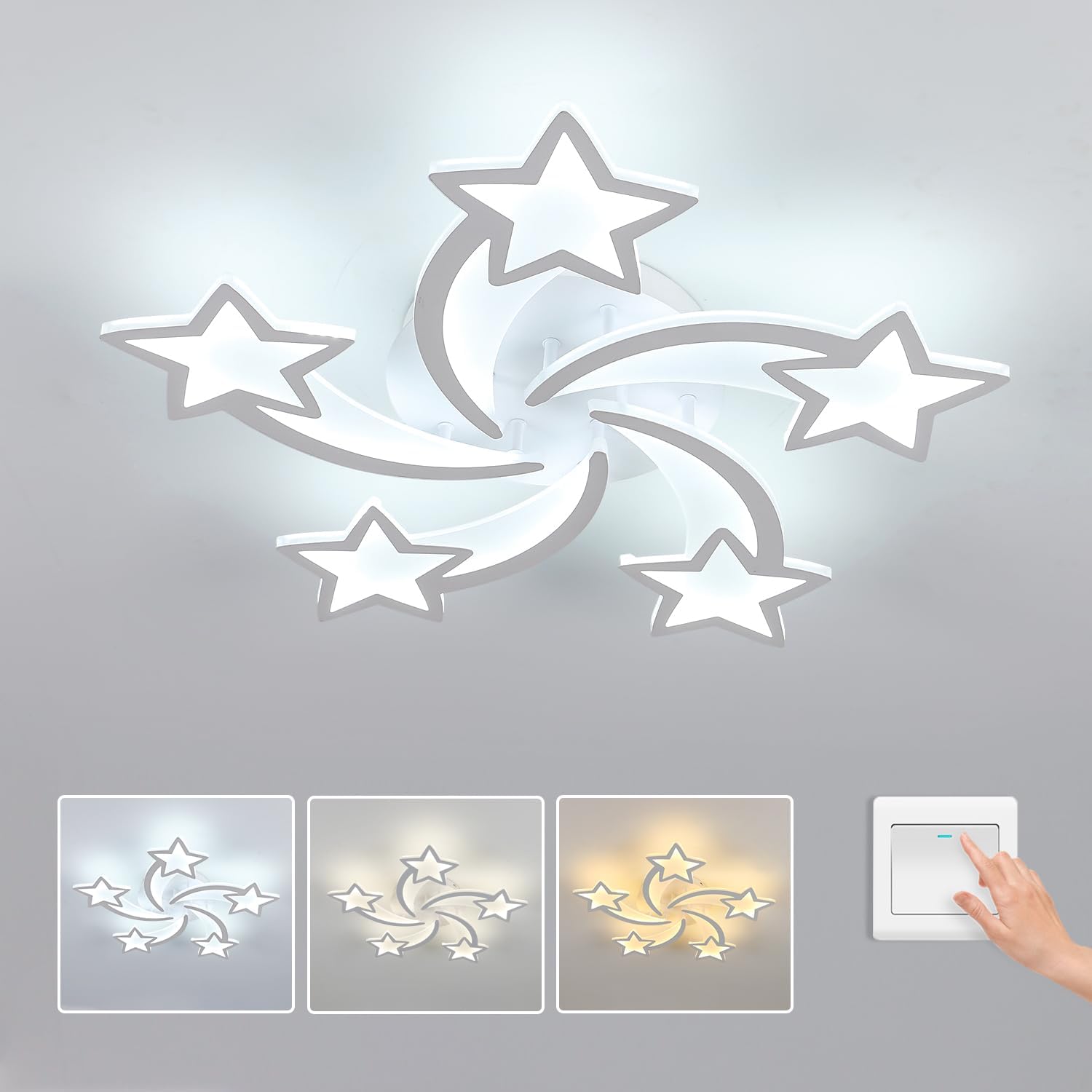 Tealight 5 Lights Star LED Modern Ceiling Light, 25 37W Flush Mount Ceiling Light Fixture, 3 CCT(3000K/4500K/6500K) via Wall Swi