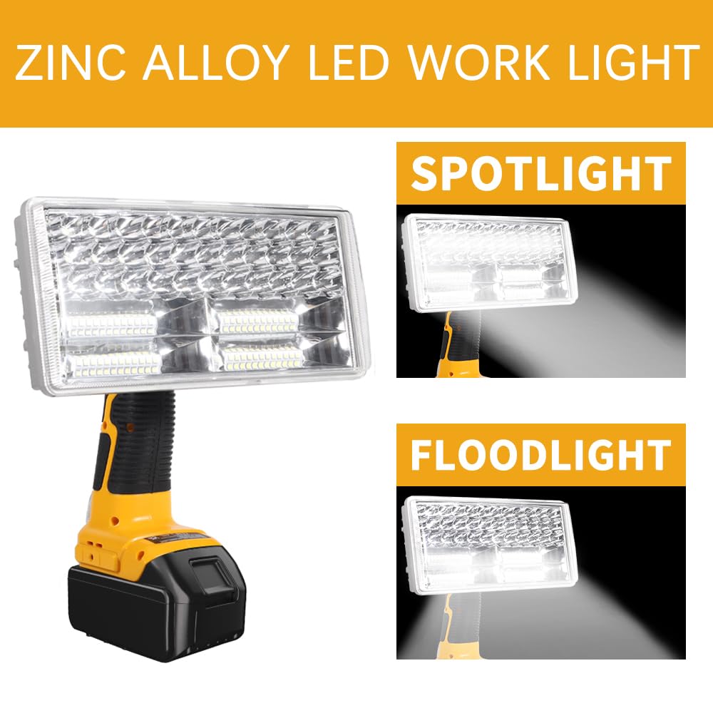 DTEZTECH 20V Light for Dewalt 20V Max Lithium-ion Battery, 40W 4200LM Flashlight with USB Port, Zinc Alloy LED Work Light for Em