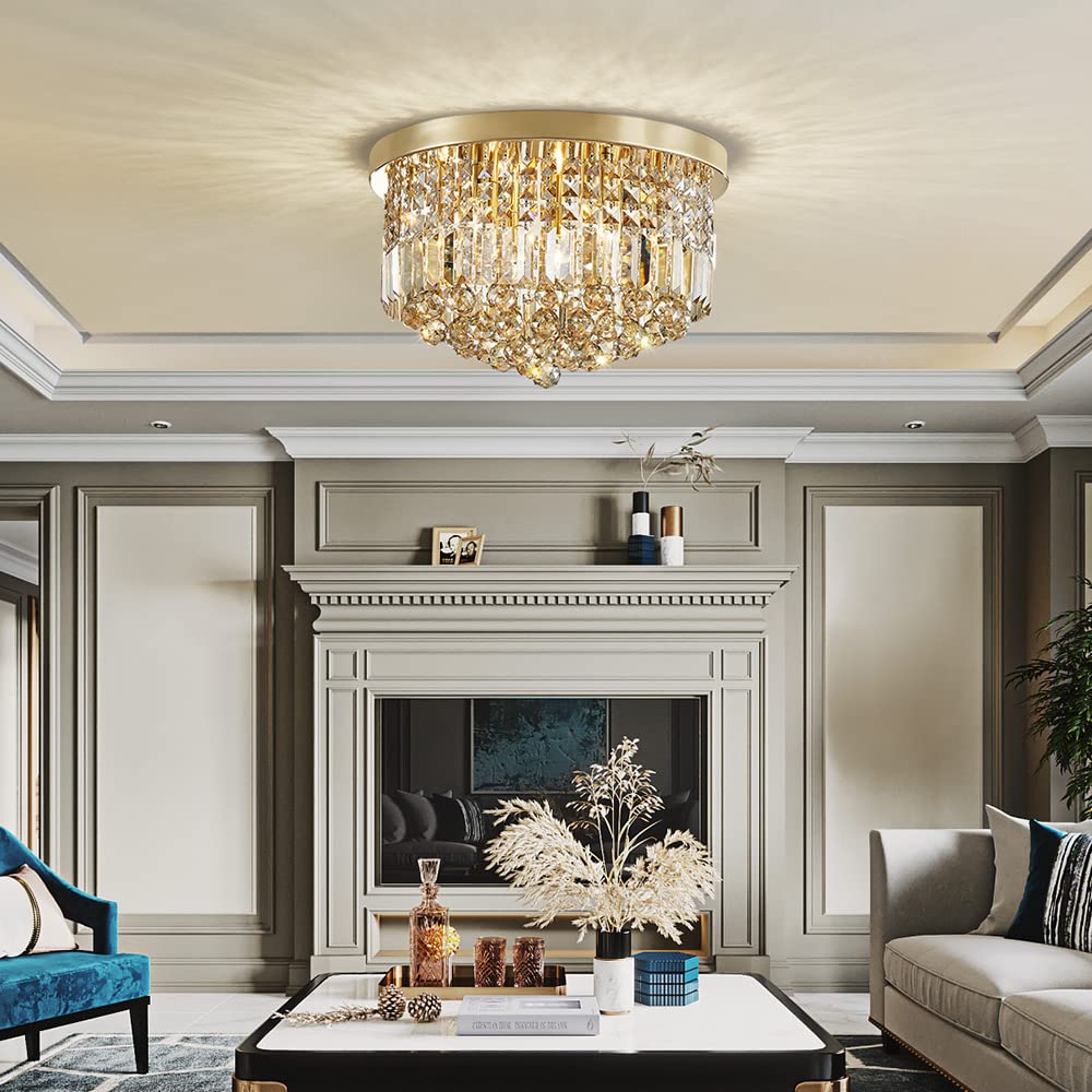 SM Saint Mossi 9 Light Raindrop Chandelier, E12, H 11in x D 20in, Champagne Crystal & Gold Finish, Model SM-DY-22002-CA