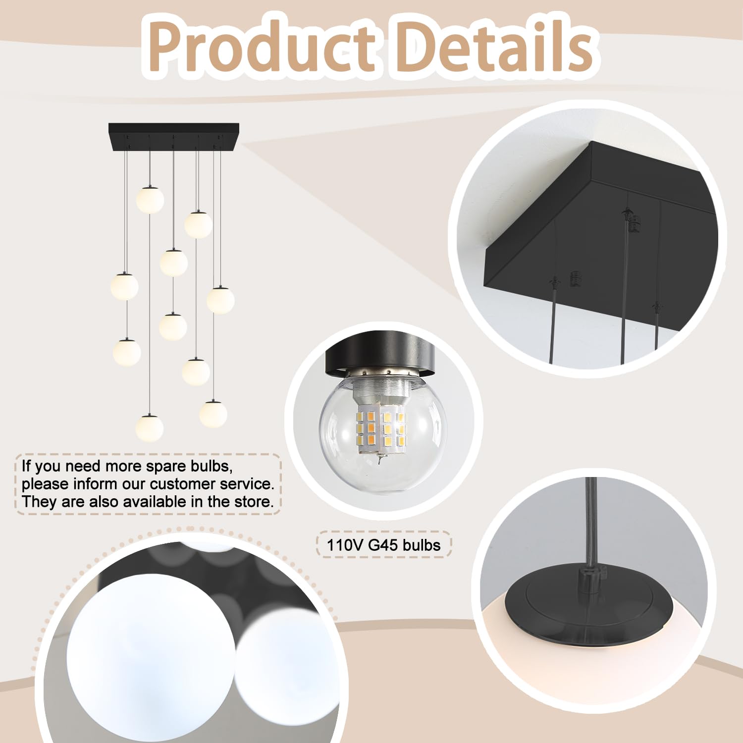 Ykolupty Black Chandelier With White Globe Glass Dimmable Ceiling Light Pendant Ceiling Lights Flush Mount Black Country Farmhou