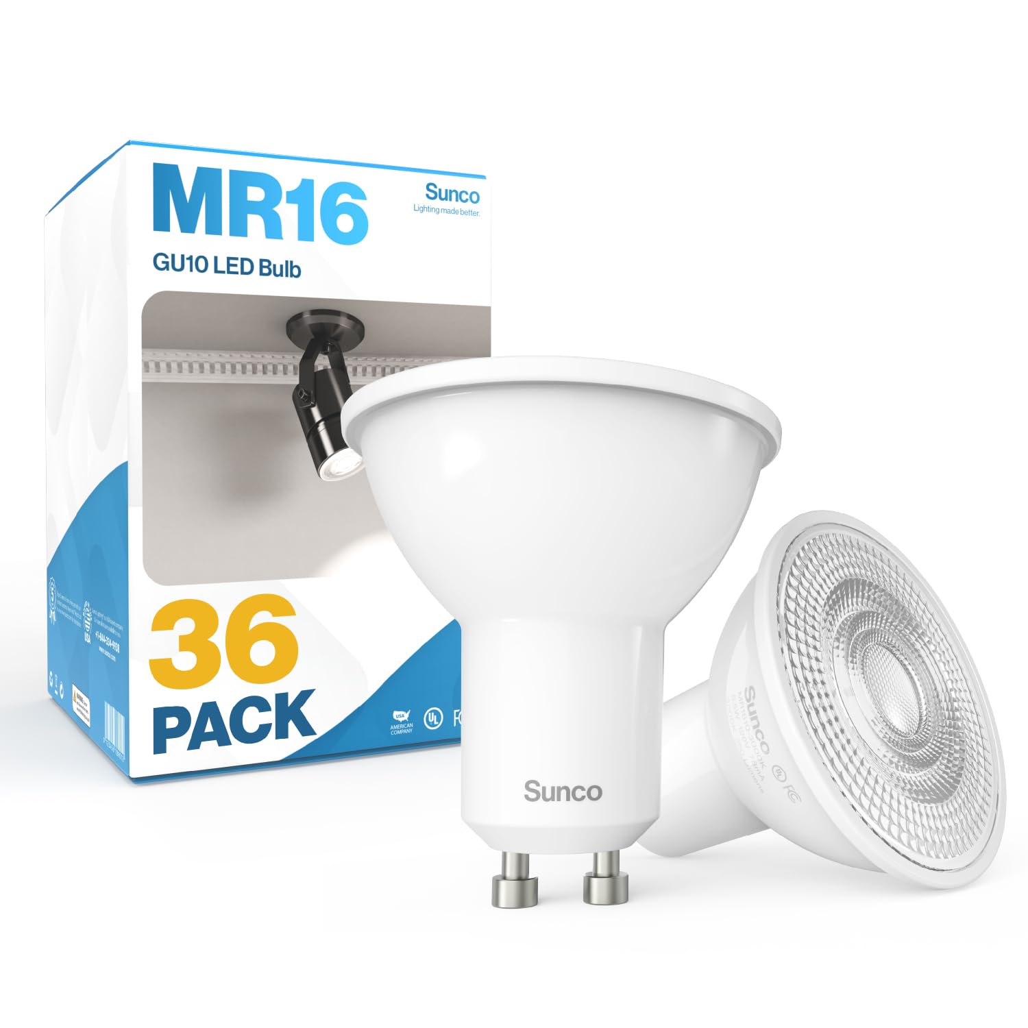 Sunco 36 Pack GU10 LED Bulb, 550LM, 3000K Warm White, 5.5W=50W Equivalent, Dimmable MR16 Bulbs for Recessed, Track Lighting, Spo