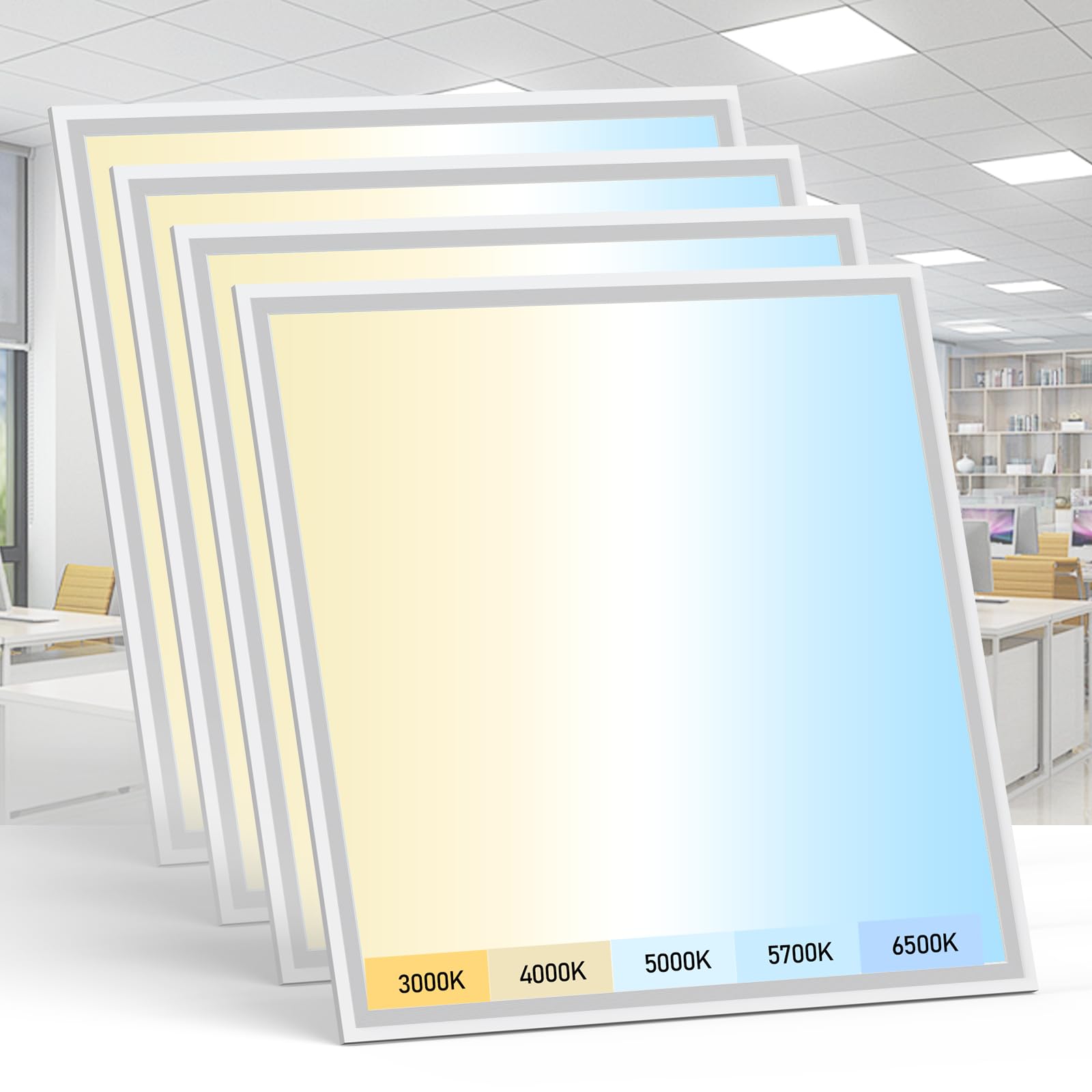 AIKVSXER 4 Pack 2x2 LED Flat Panel Light - Selectable 5 CCT 3000K-6500K & 5 Wattage 30-50W 4400Lm 0-10V Dimmable 2x2 led Drop Ce