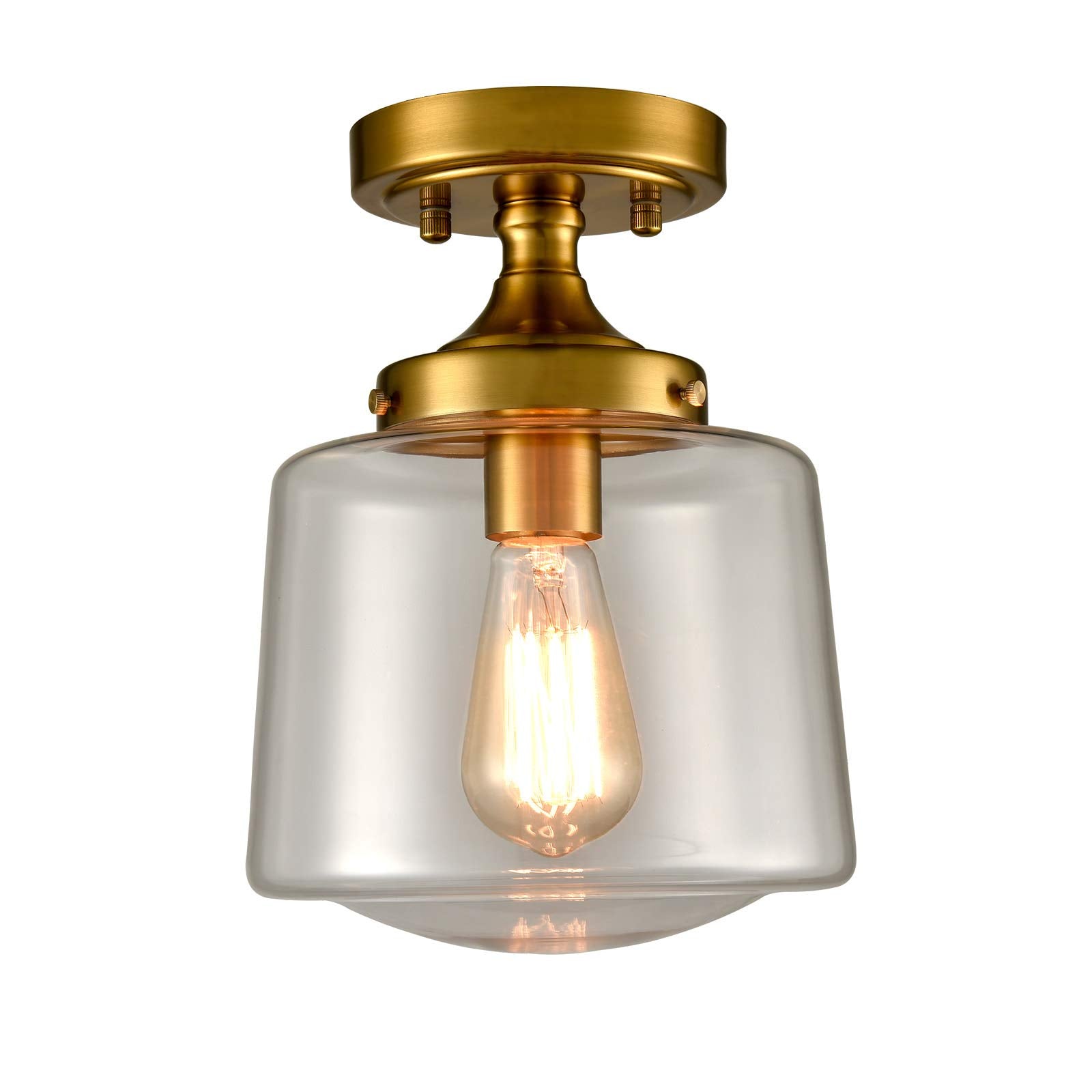 YUBOLE Mid-Century Brass Glass Ceiling Light Fixture, Semi Flush Mount, Gold Finish, Model B7160CU-J