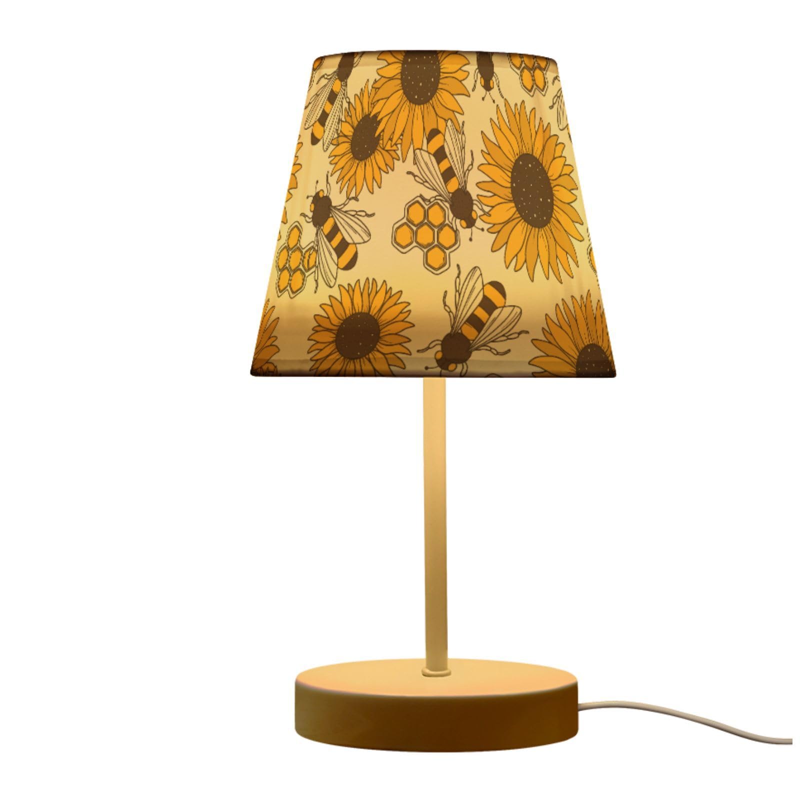 Peystean Vintage Sunflower Bee Floral 3 Colors Dimmable LED Table Lamp,10.8 Linen Shade Bedside Nightstand Decor Night Light for