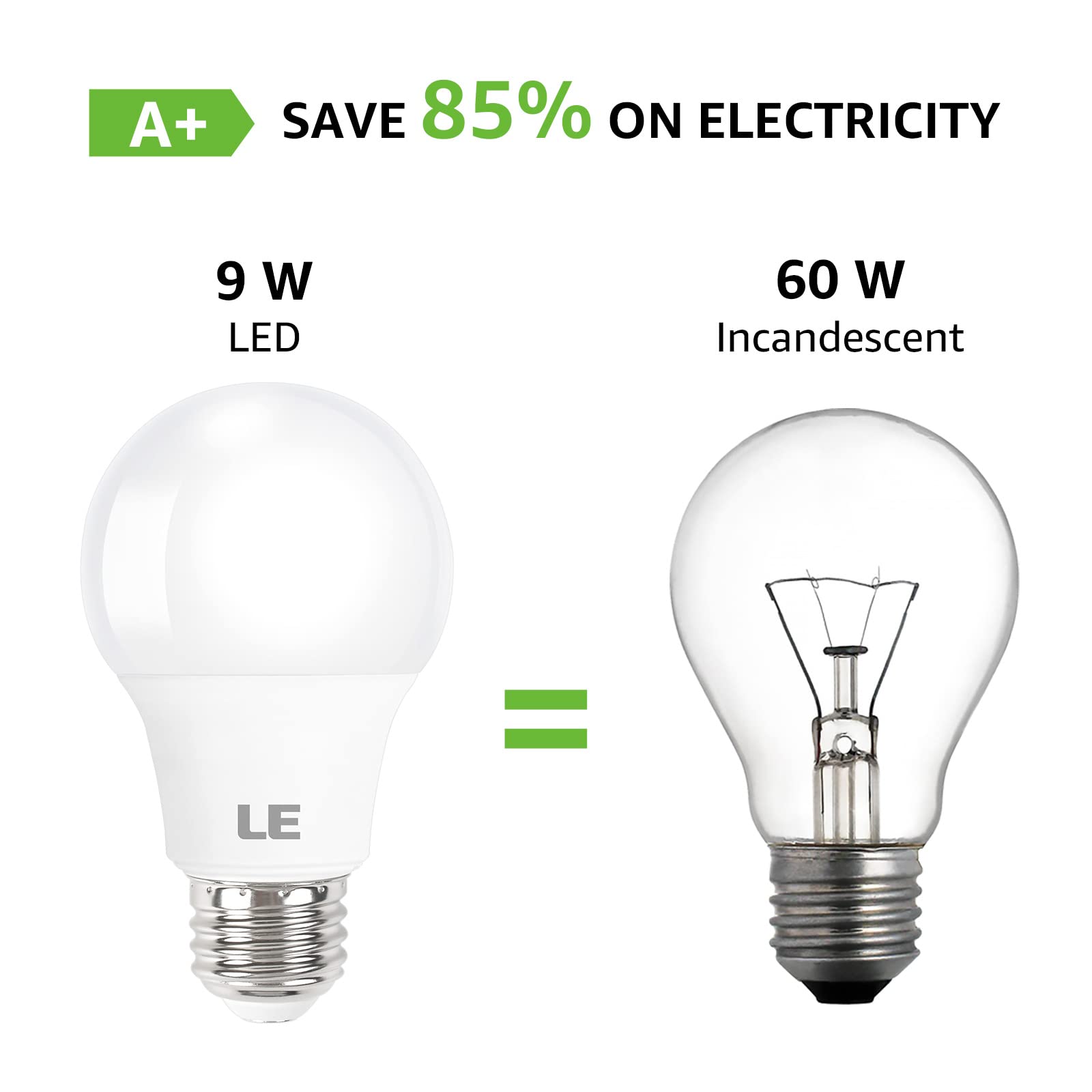 LE LED Light Bulbs 9W 800 Lumens, Warm White 2700K, Non-Dimmable, A19 E26, 5 Count, 10000 Hour Lifetime