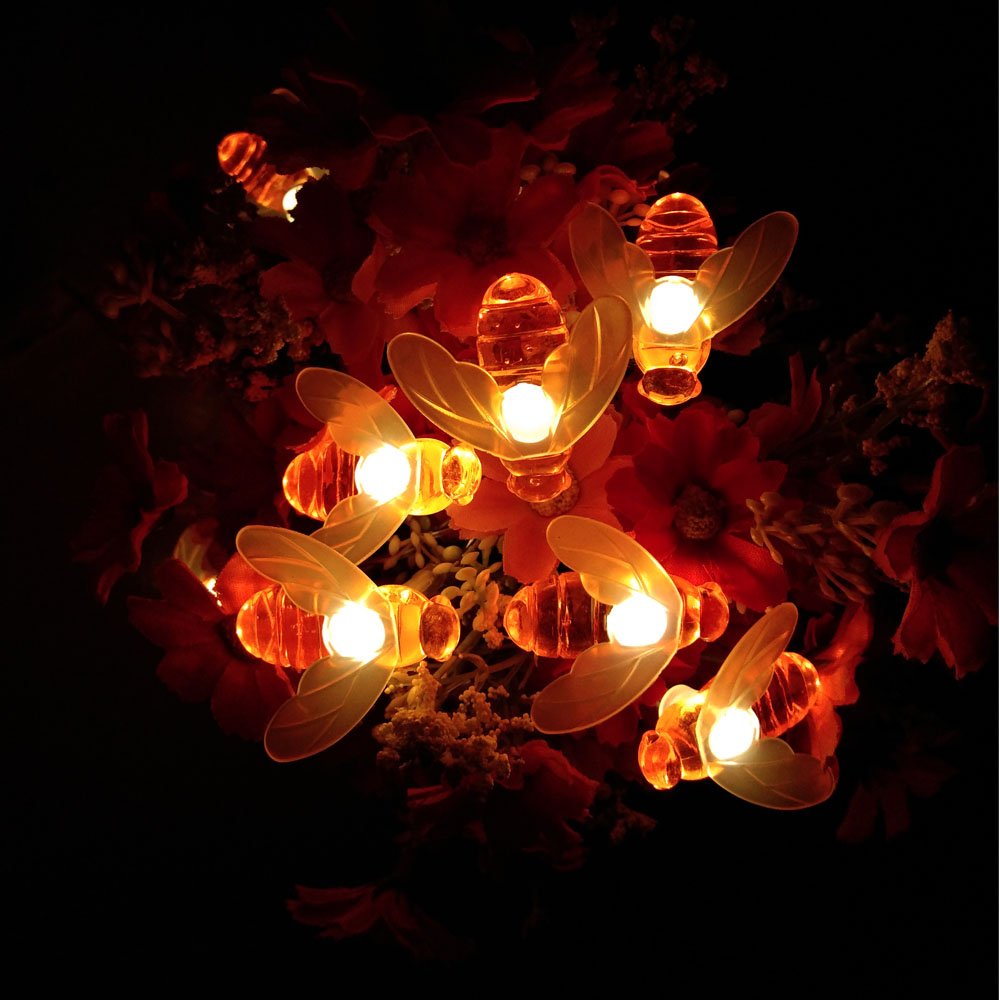 Dreamworth Remote Bee String Lights, 40 LED, 19.5Ft, Battery Operated, Warm White, Model LT0052NW-40led for Garden Decoration