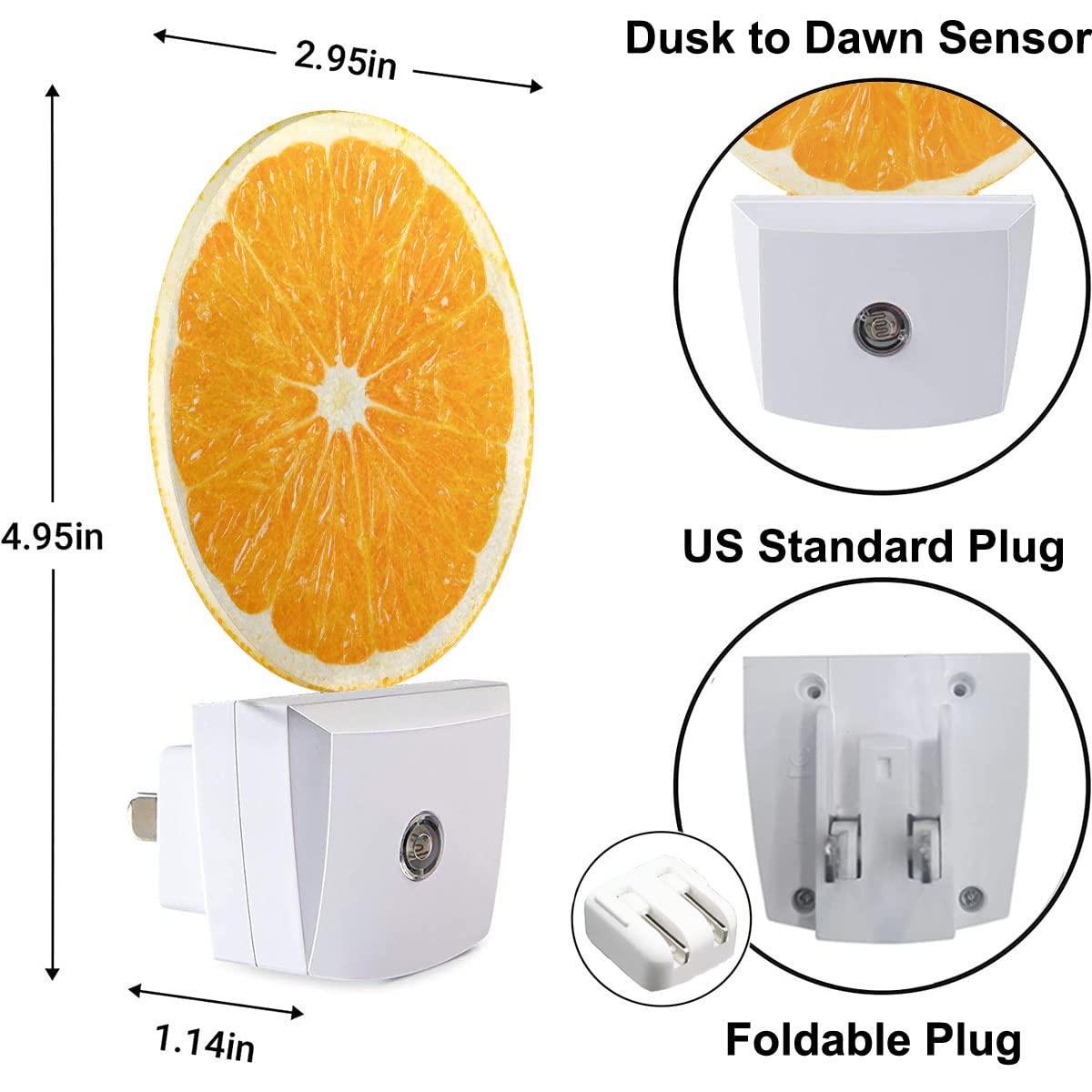 Uanvaha Orange Slice Night Light Sweet Fruits Yellow Night Lights Plug Into Wall 0.5W Led Lights Auto On/Off For Hallway Stairwa