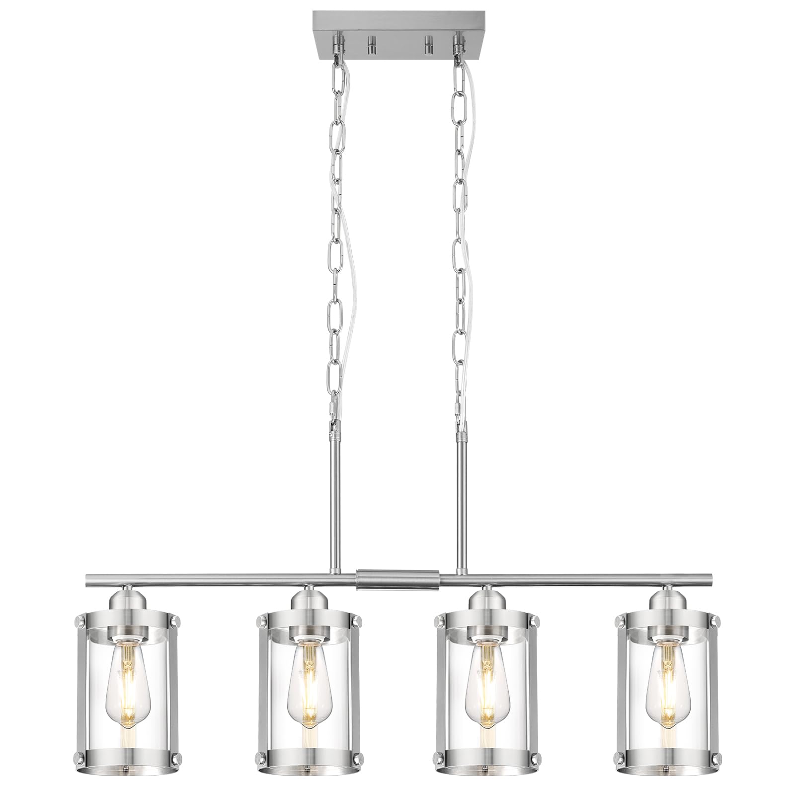 Osimir 4-Light Kitchen Island Lighting  Brushed Nickel Linear Dining Room Light Fixtures With Clear Glass  Modern Industrial Chandelier Pendant Light For Kitchen Island Dining Room  Os-3014-4Isbn