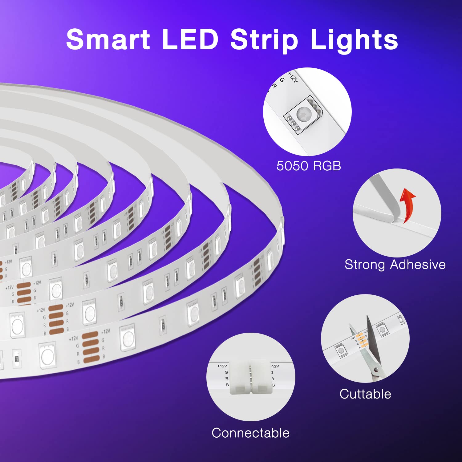 DAYBETTER 65.6ft WiFi Smart LED Lights - App Controlled, Multi-Color, 2 Rolls of 32.8ft, Plastic, Model FLSL501210WIF